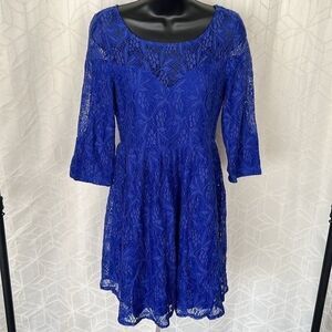 Free People Blue Lace 3/4 Sleeve Dress